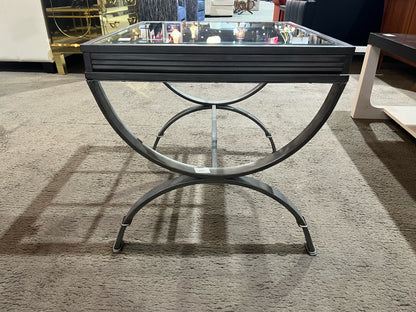 Steve Silver Glass Top & Silver Metal Frame "Emerson" Side Table