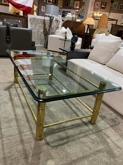 Mastercraft MCM Faux Bamboo Brass &amp; Glass Top Coffee Table