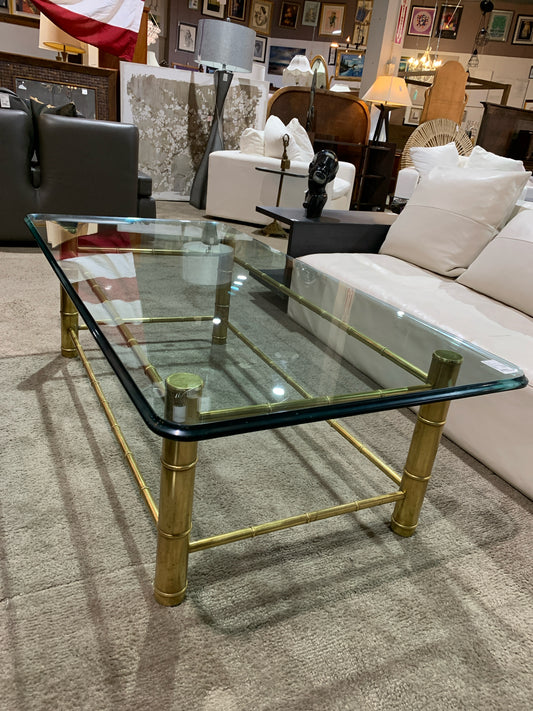 Mastercraft MCM Faux Bamboo Brass &amp; Glass Top Coffee Table