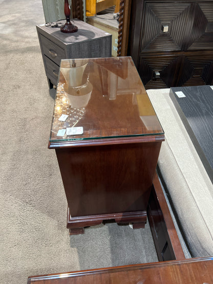 Bernhardt Nightstand Cherry Wood Gold Handle with Glass Top