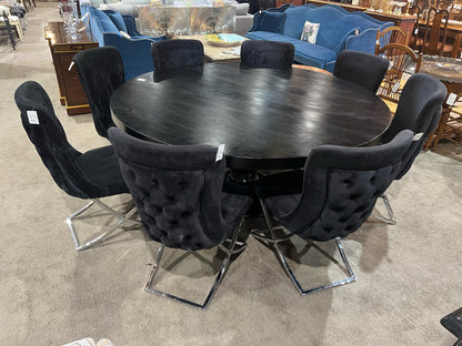 Table & Chairs Black Mahogany Wood & Velvet