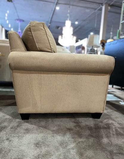 Bassett Tan Rolled Arm Fabric Club Chair