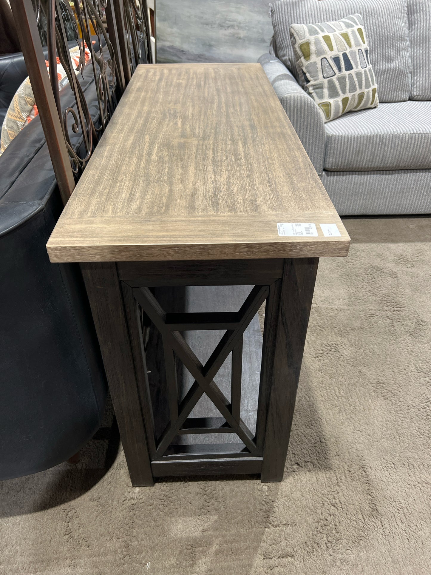 Rustic Gray Top Dark Wood Base Console