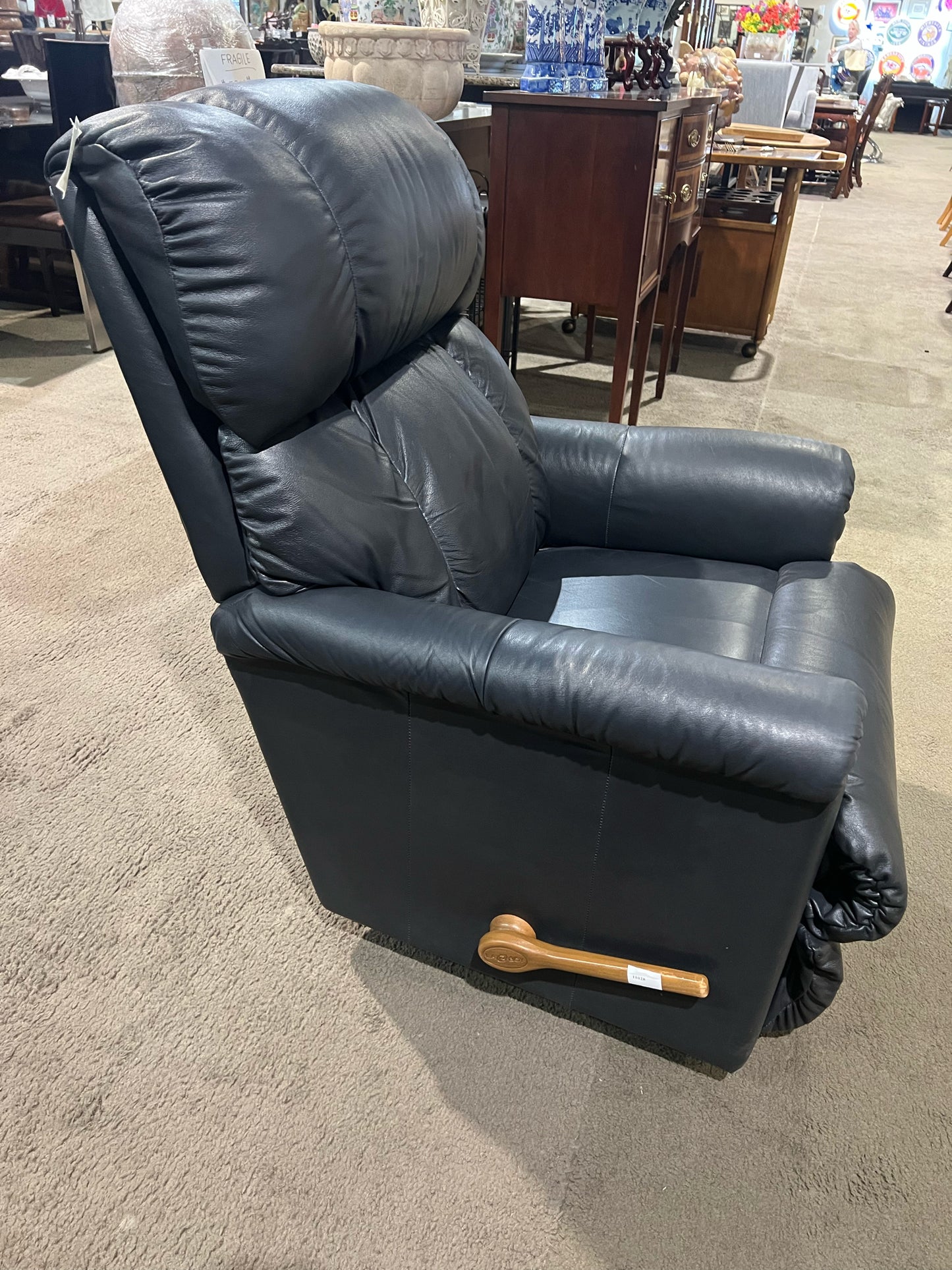 La-Z-Boy Black Leather & Wood Handle "Pinnacle" Manual Recliner