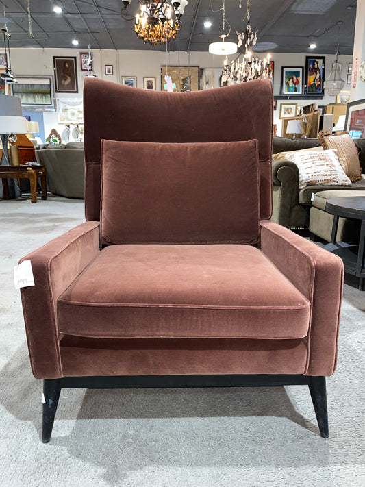 CB2 Contemporary Brown Velvet Wing Chair & Ottoman Set