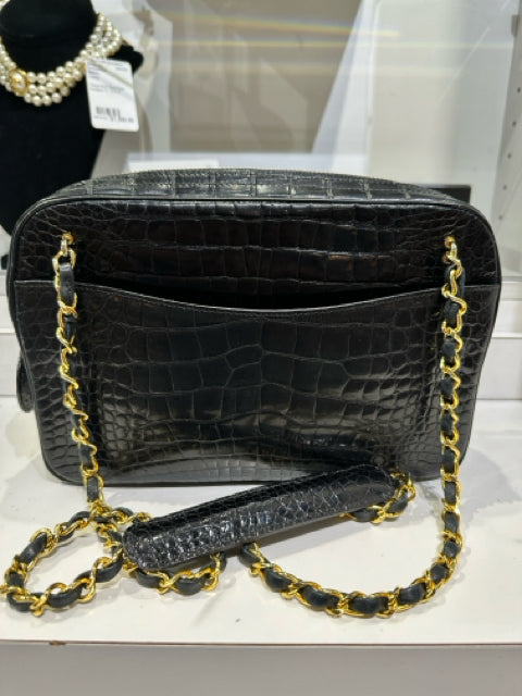 Vintage Chanel Black Crocodile Clutch