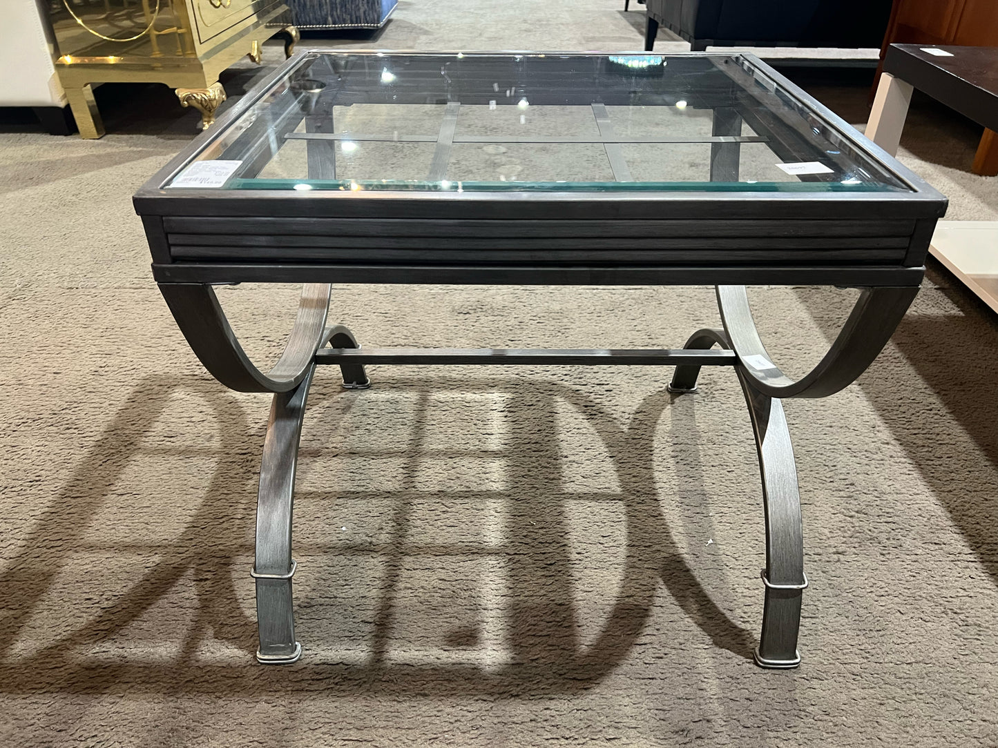 Steve Silver Glass Top & Silver Metal Frame "Emerson" Side Table