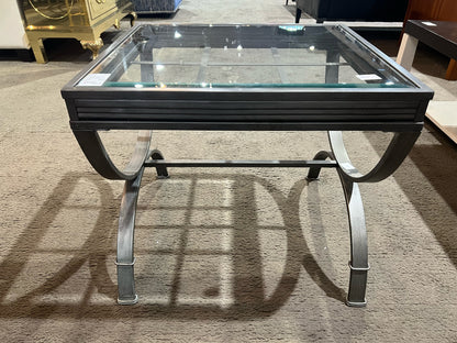 Steve Silver Glass Top & Silver Metal Frame "Emerson" Side Table