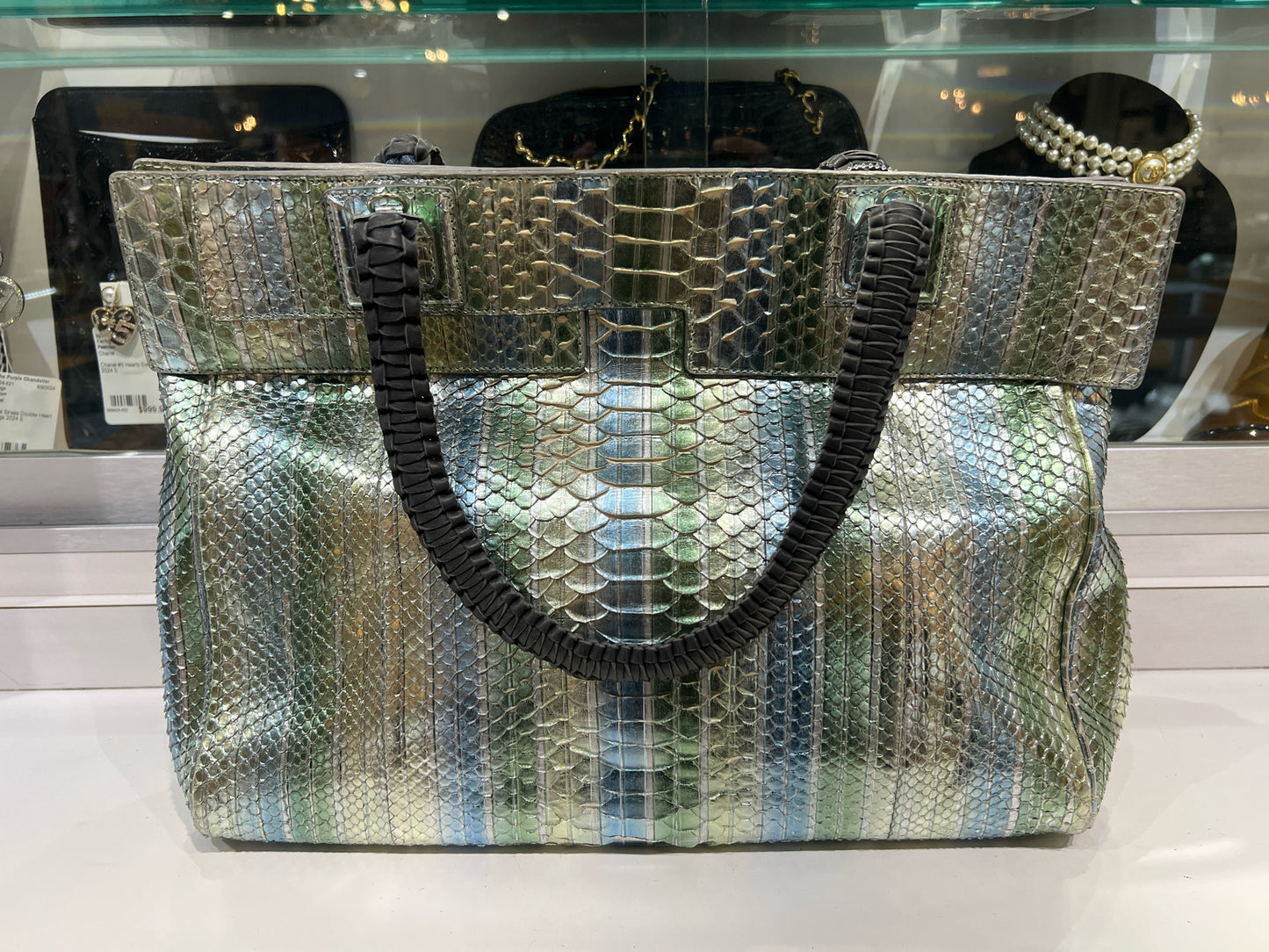 Nada Sawaya Metallic Striped Python Tote