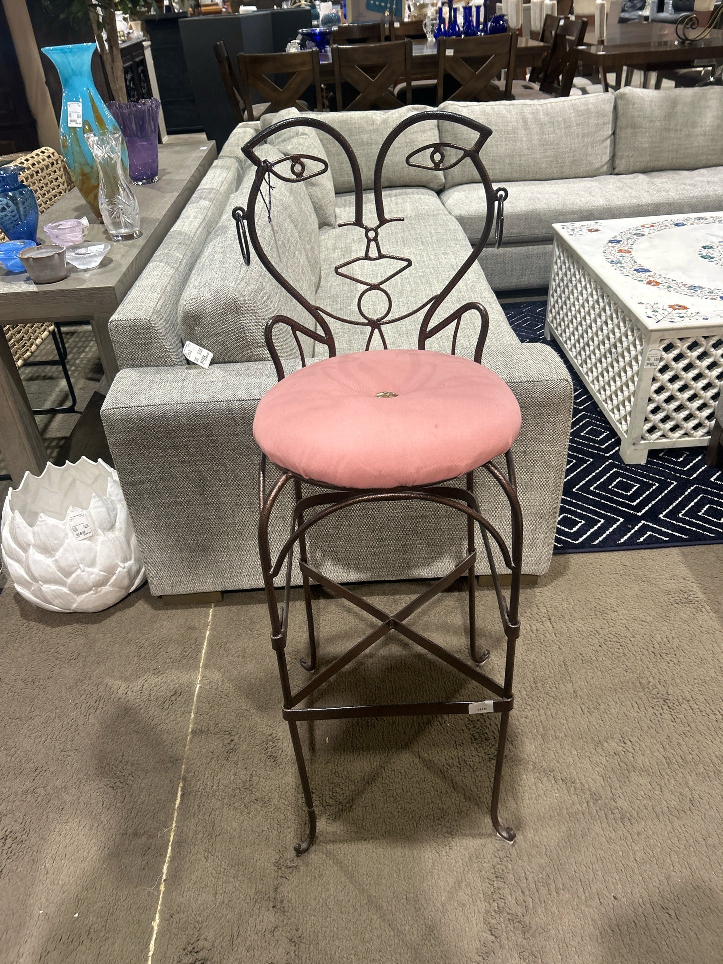 John Risley Style Pink Iron Bar Stool