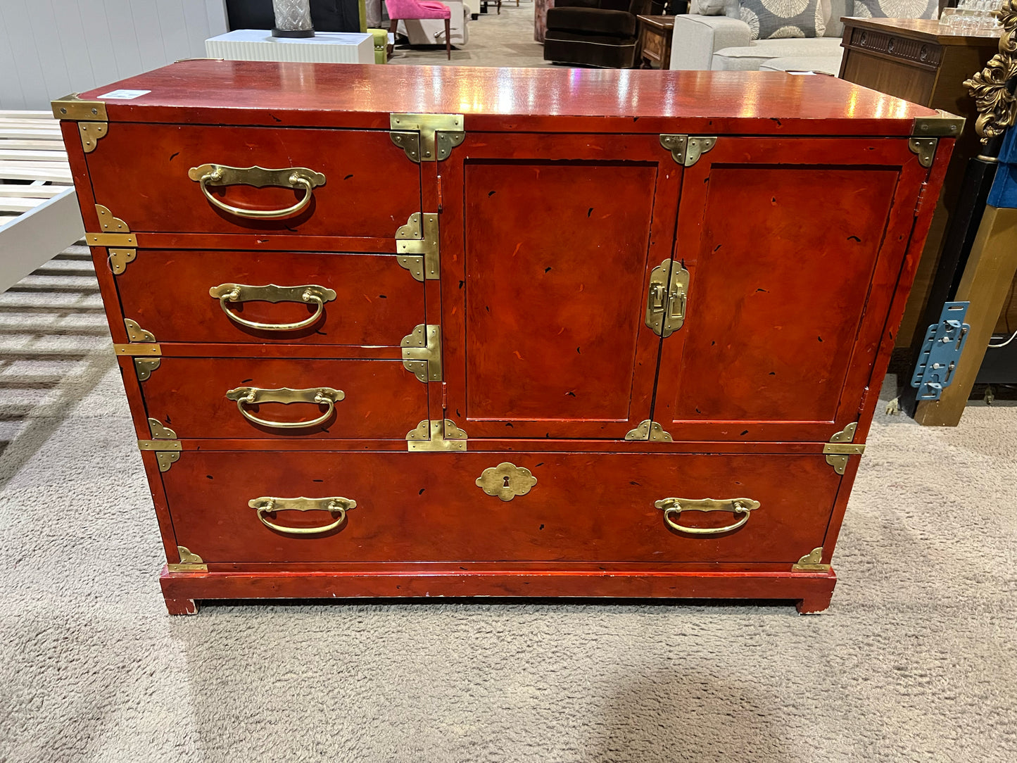 Century 4 Drawer 2 Door Red Wood Campaign Chest