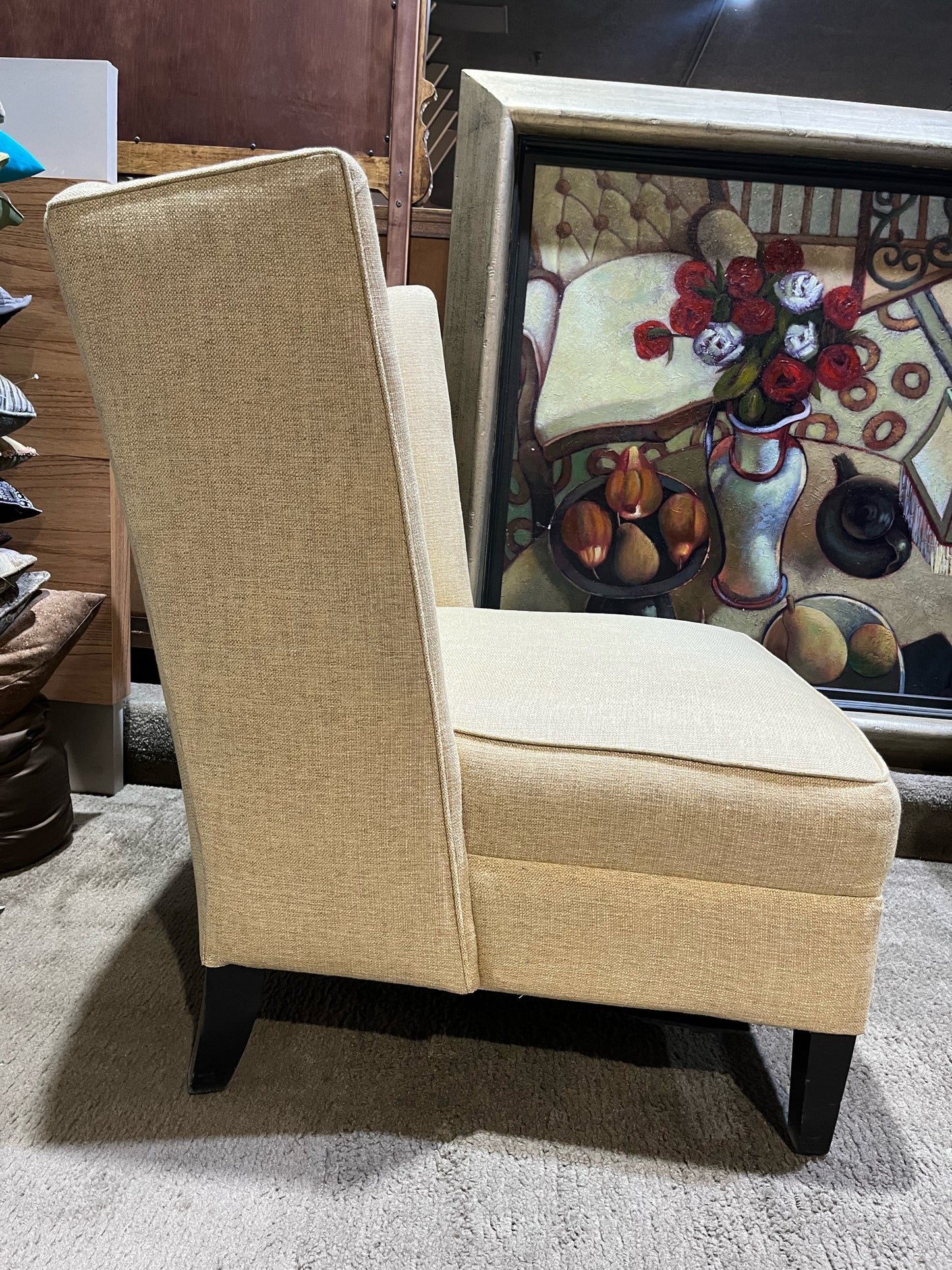 Tan Linen Slipper Chair