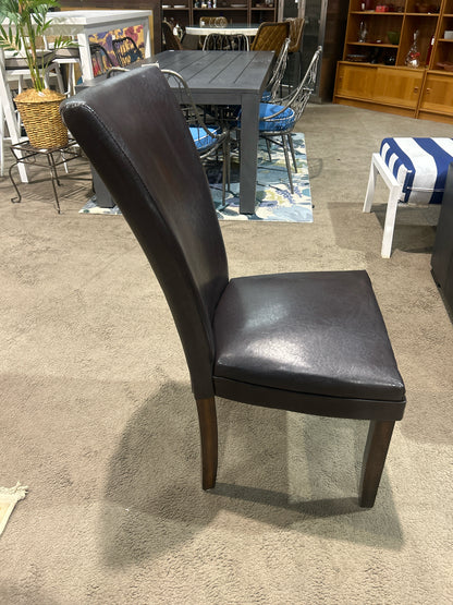 Brown Leather & Wood Frame Dining Chair