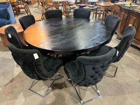 Table & Chairs Black Mahogany Wood & Velvet
