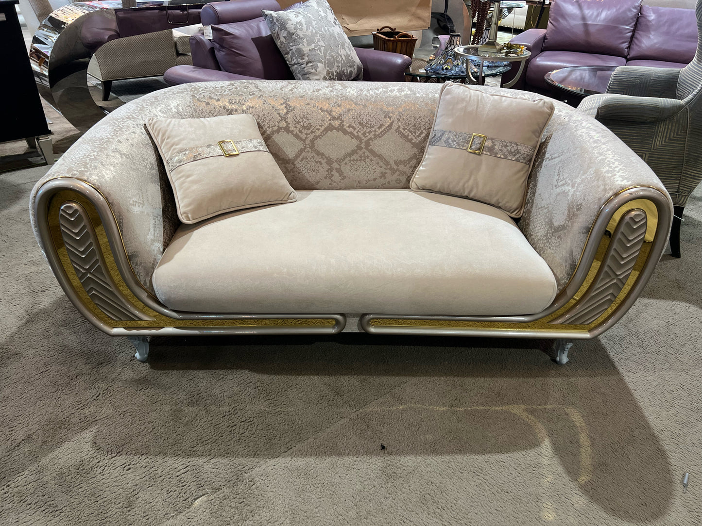 Low Custom Snakeskin Fabric Loveseat Set