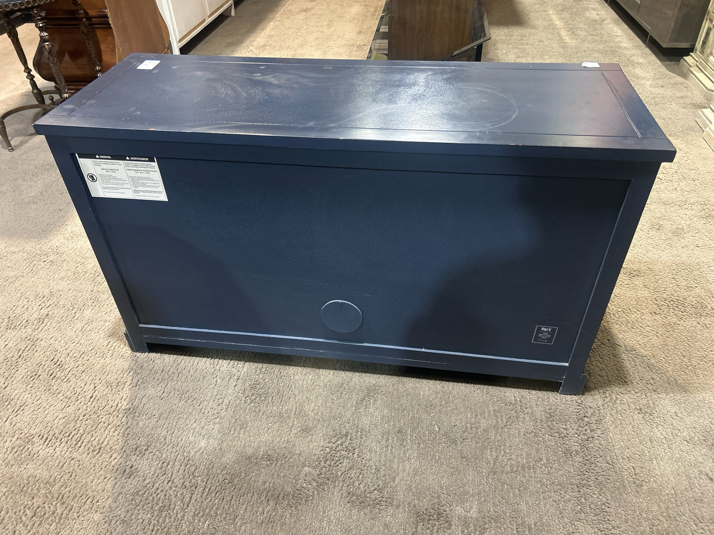 Blue &amp; Brown Industrial Credenza W/Glass Doors