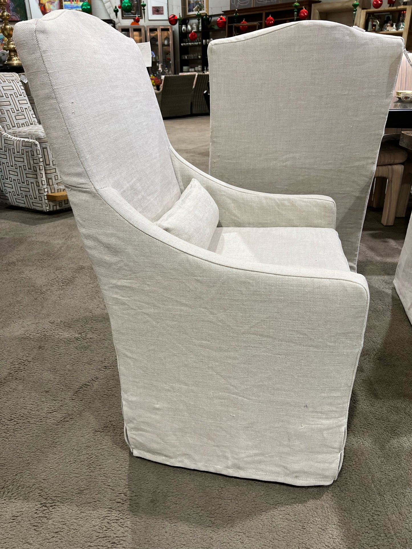 Restoration Hardware Tan Fabric "Belgian Slope" Slip Cover Chair