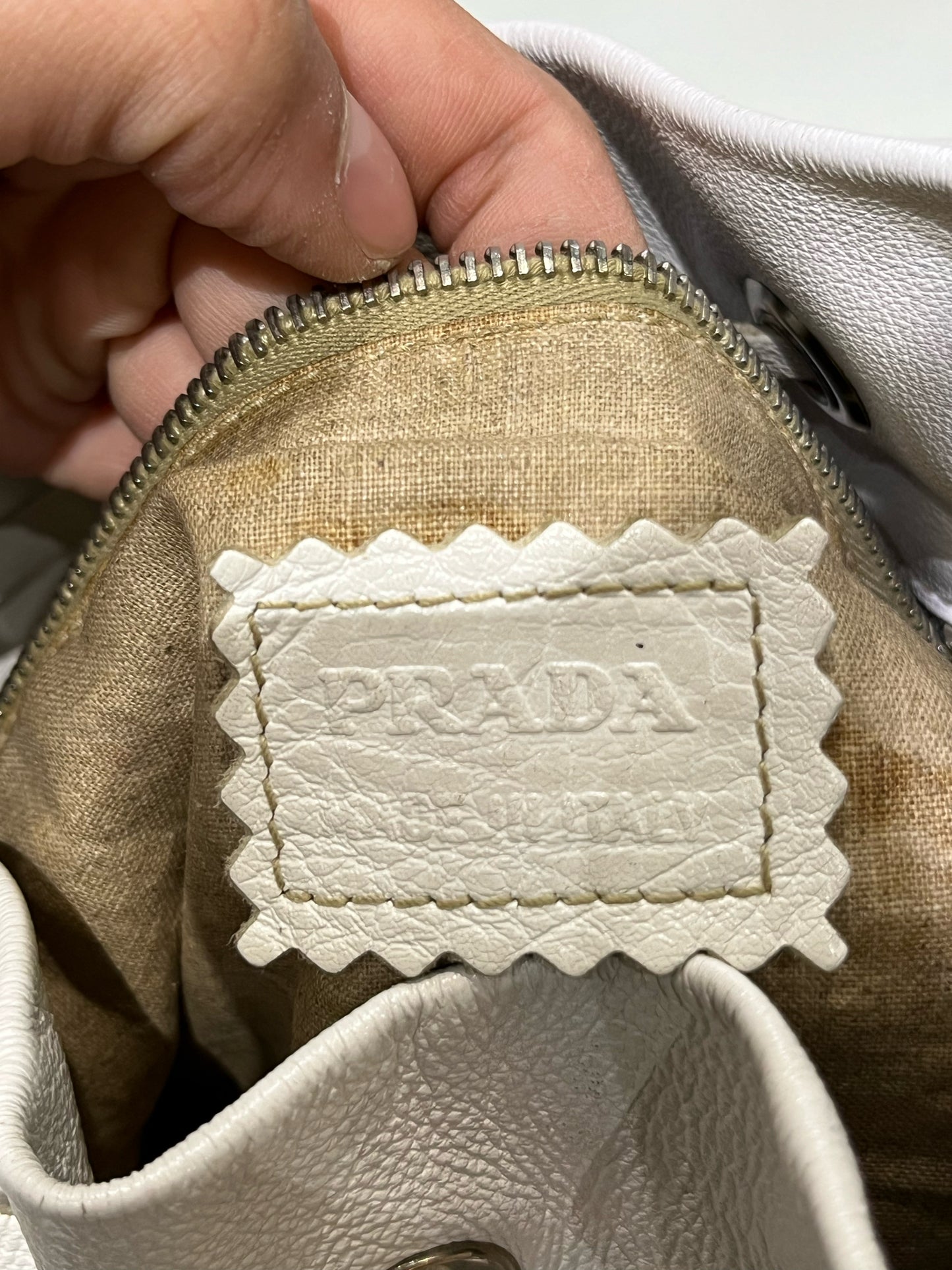 Prada White Perforated Leather Bucket Bag