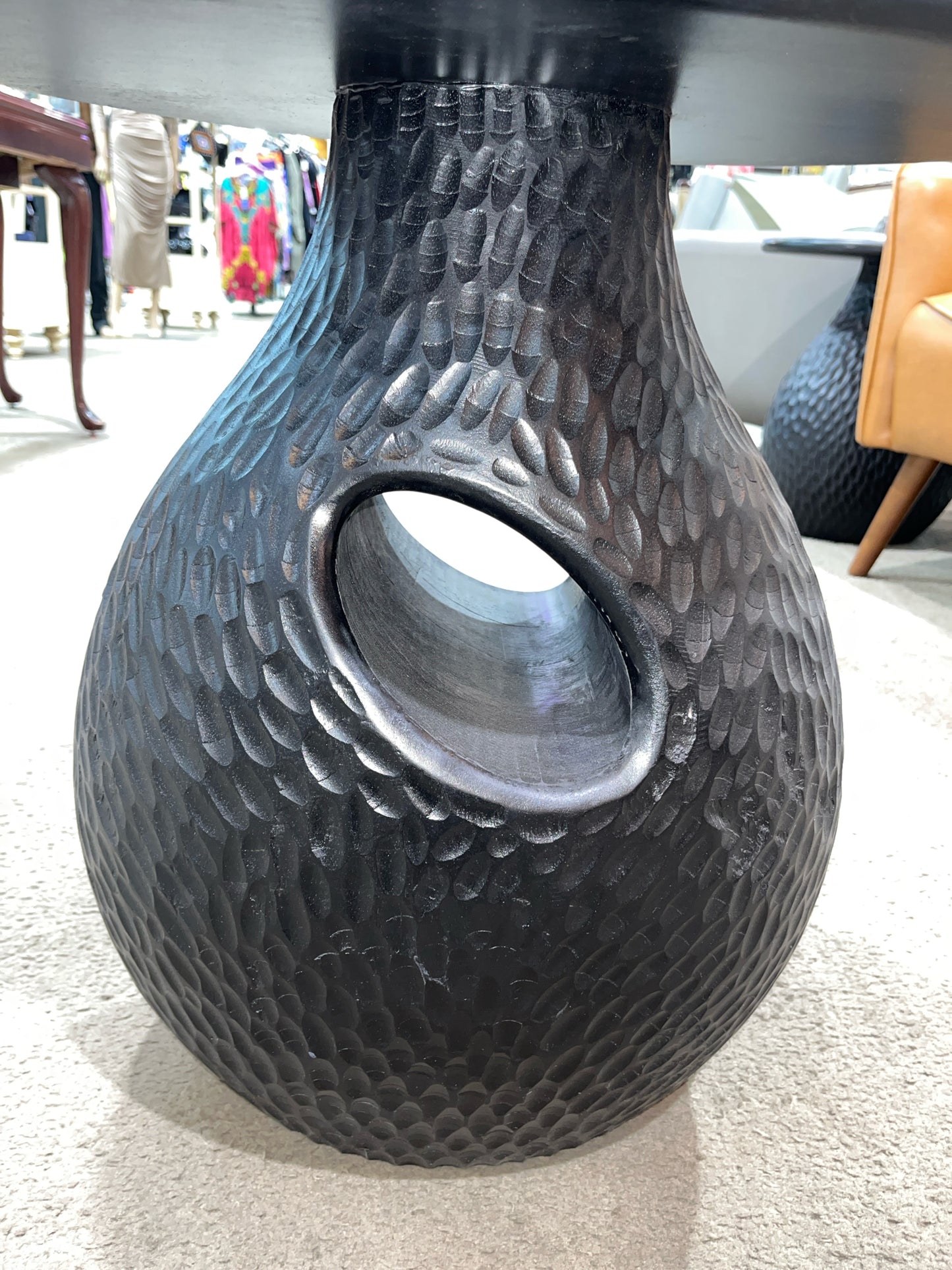 Black Carved Oval Side Table