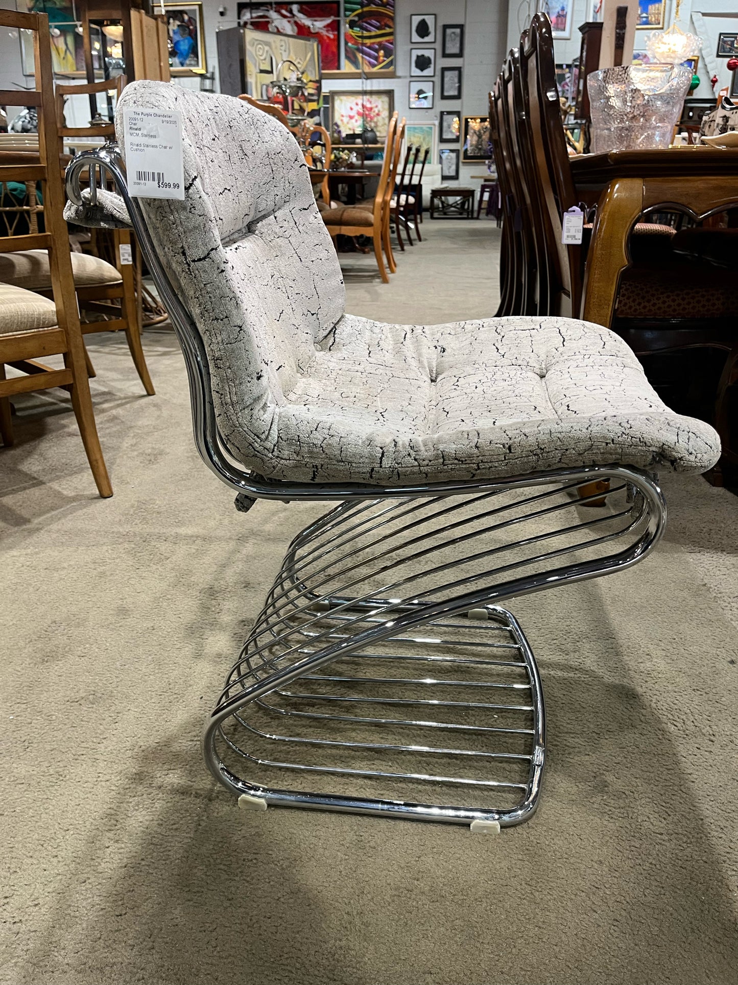 Rinaldi For Padova Italy MCM Stainless Steel Chair with Cushion