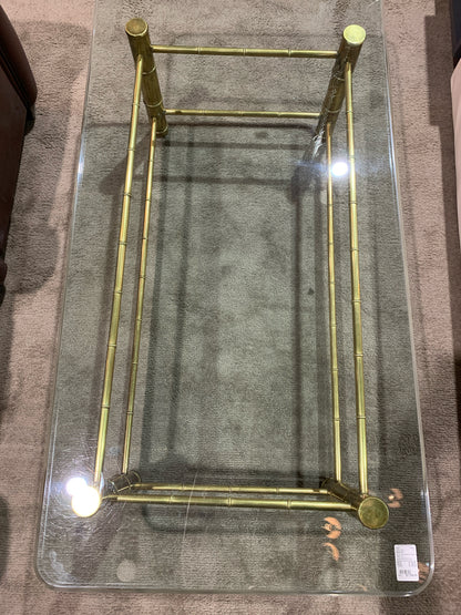Mastercraft MCM Faux Bamboo Brass &amp; Glass Top Coffee Table