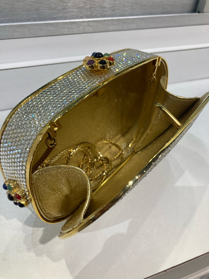 Judith Leiber Oval Clear Rhinestone Minaudiere Clutch