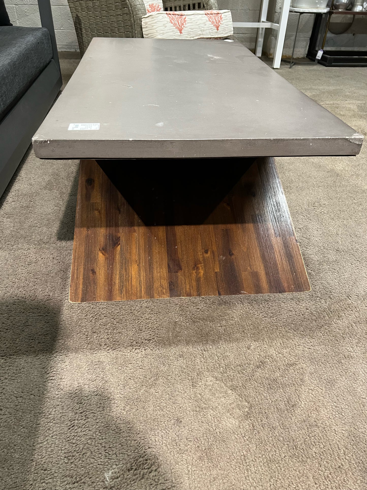 AS IS SunPan Gray Concrete Top & Wood Base "Vixen" Coffee Table