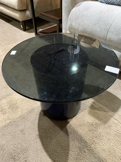 Round Black Post Modern Glass Top Side Table