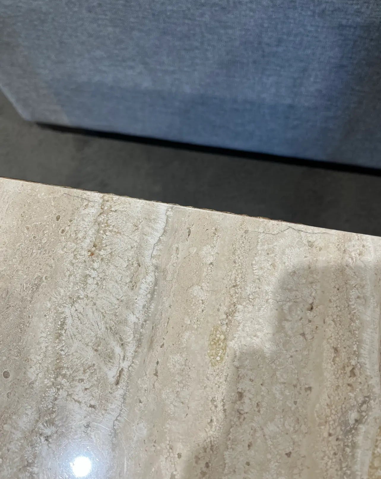 Lexington Tan Travertine Top & Brush Metal Frame "Stone Canyon" Side Table