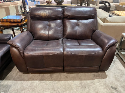 Brown Electric Reclining Leather Loveseat
