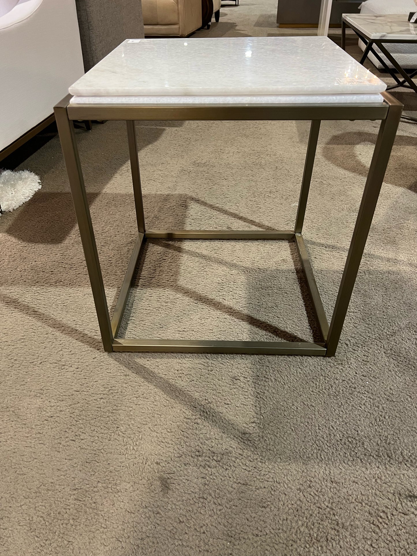 Alder & Tweed White Marble Top & Metal Frame "Beckett" Side Table