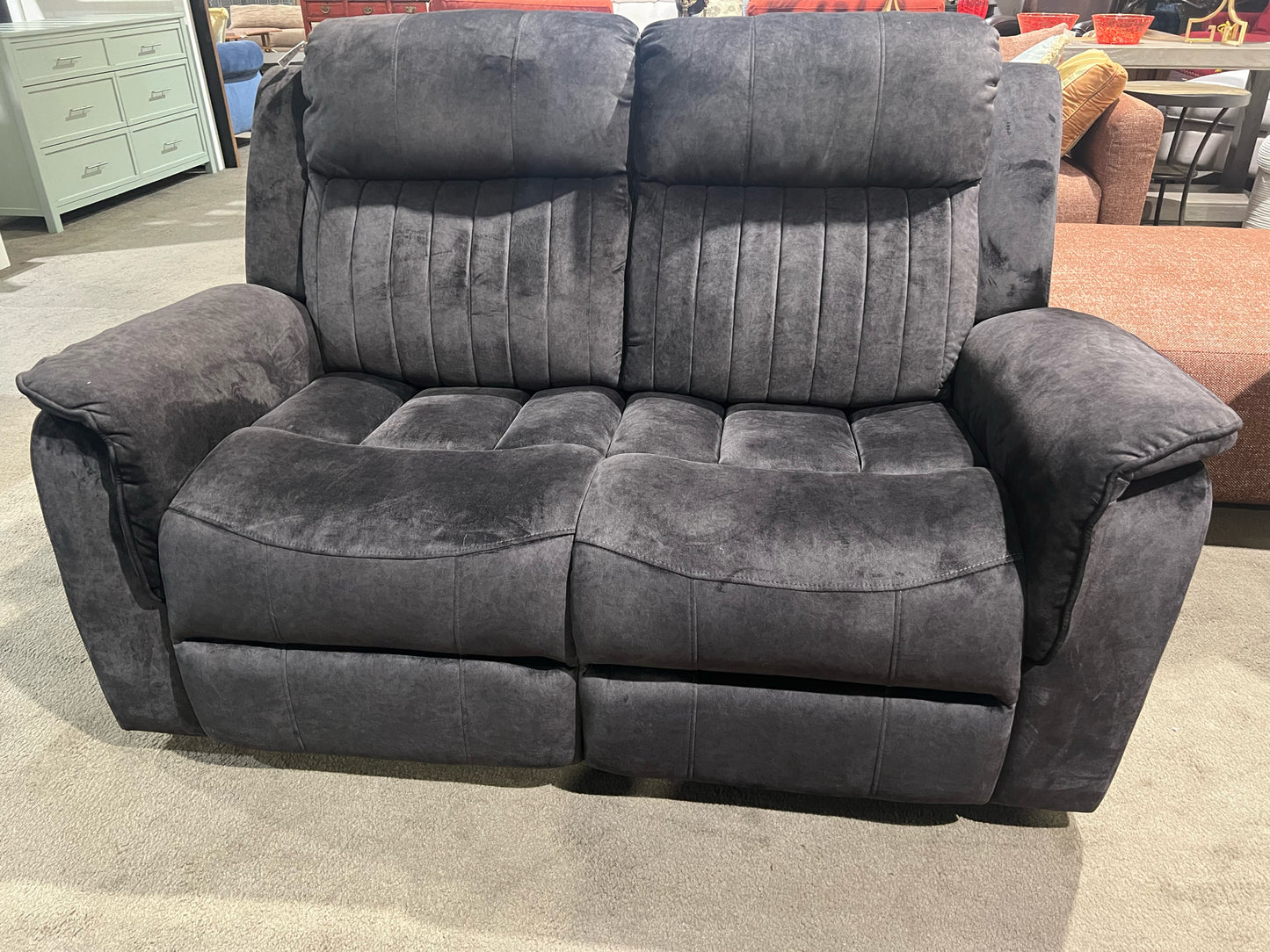 Dark Gray 2 Seat Electric Reclining Fabric Loveseat