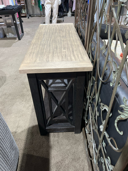 Rustic Gray Top Dark Wood Base Console