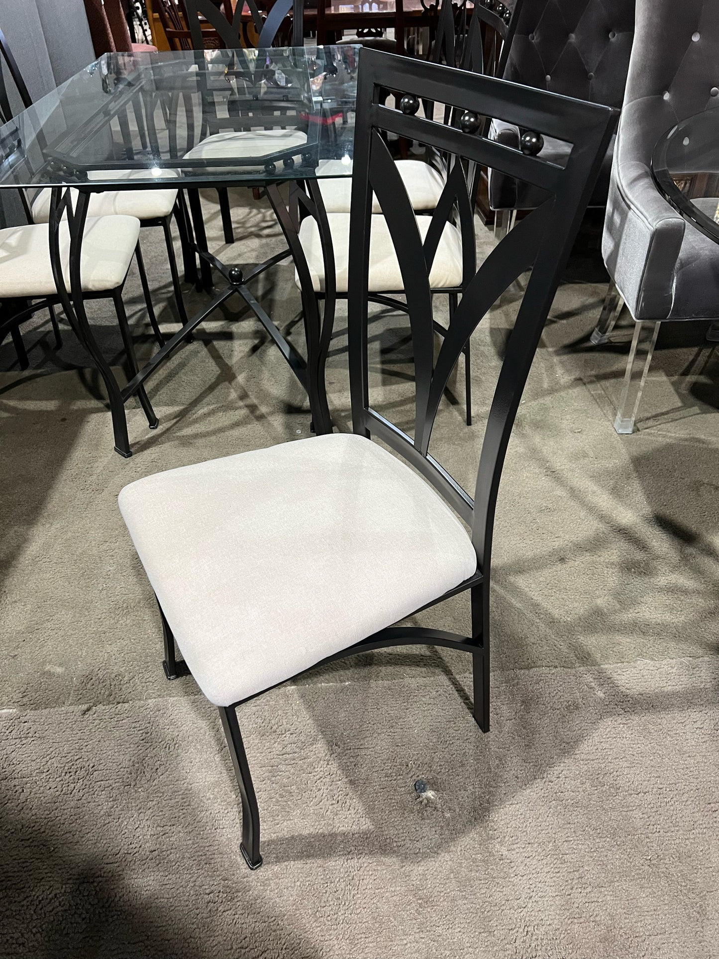 Black Metal Frame & Glass Top Hairpin Style Dining Set