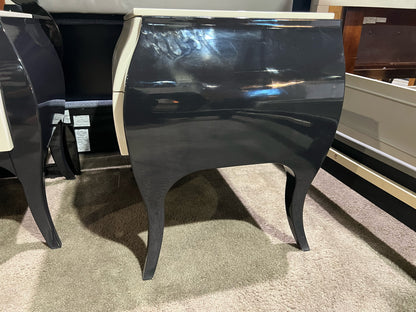 Jonathan Adler Black & White 2 Drawer Lacquered Wood Nightstand