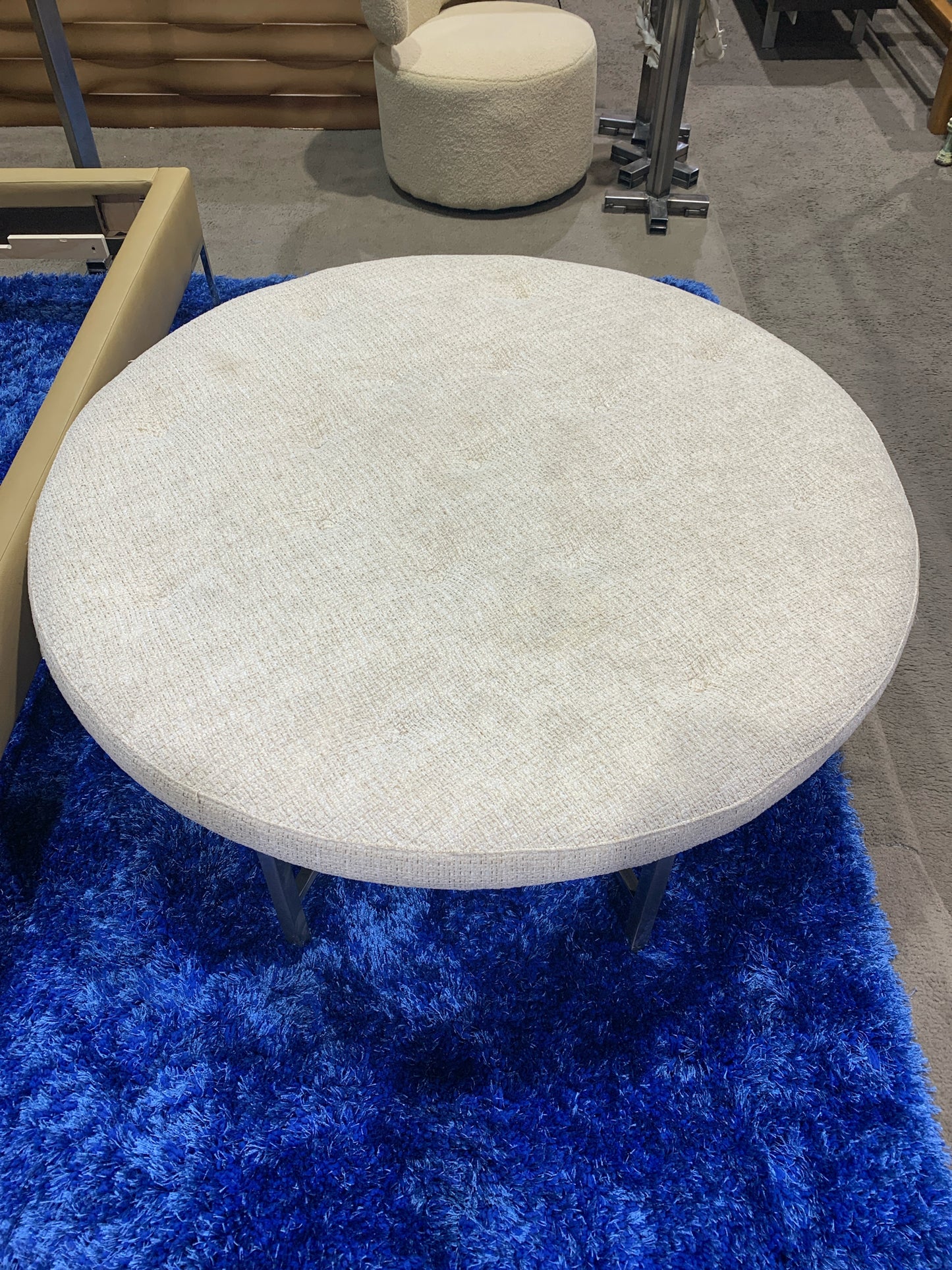 Round Tan Tweed Ottoman