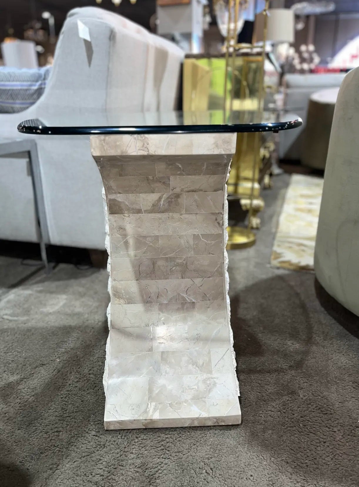 1990's Magnussen Tessellated Stone Side Table