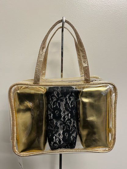 Badgley & Mischka Clear & Gold Cosmetic Bag