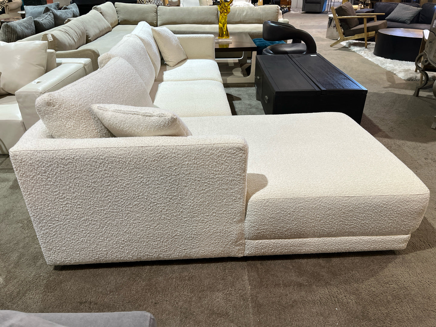 White Boucle Fabric Sectional Sofa Set