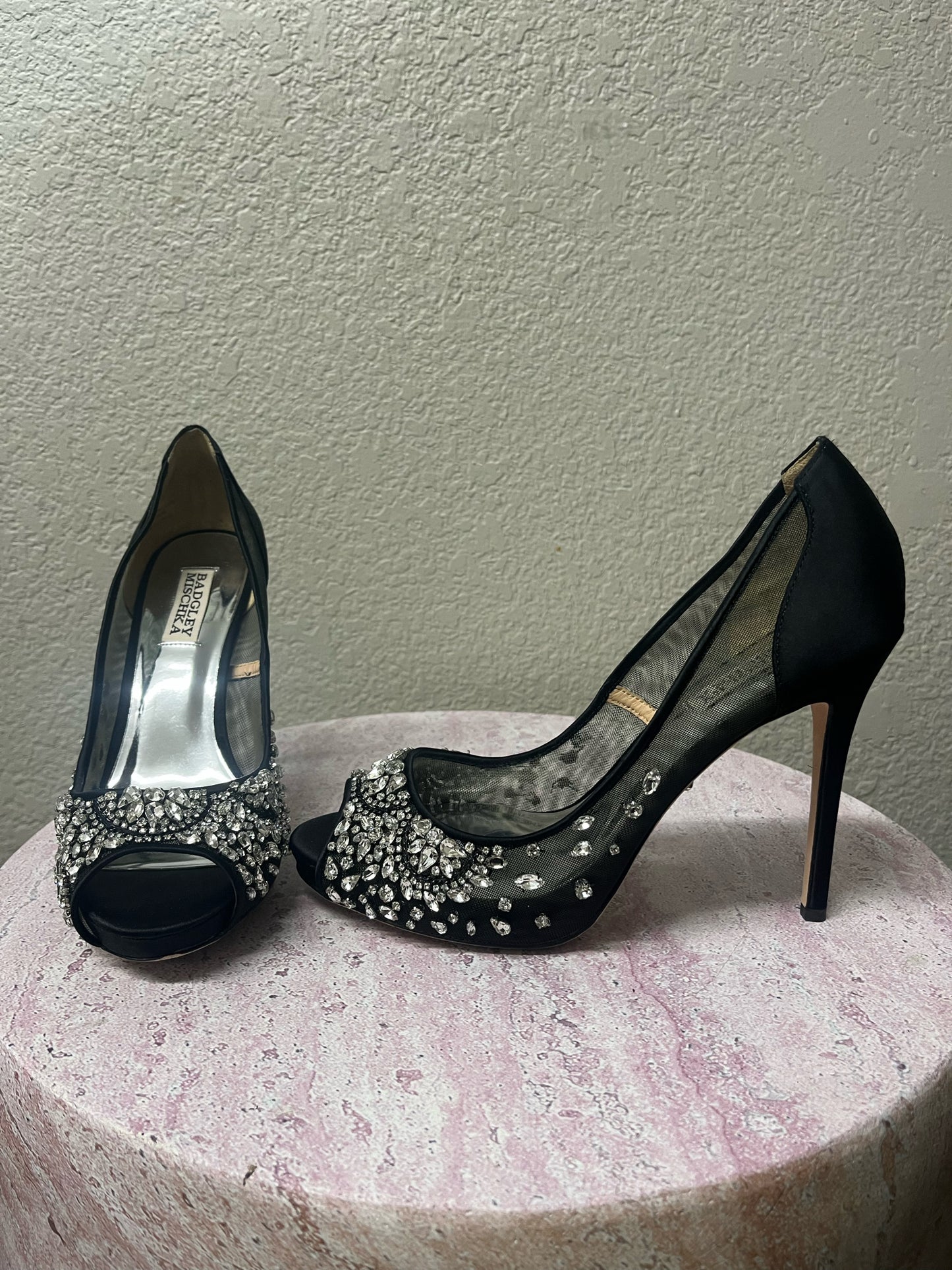 Badgley & Mischka Black Crystal Peeptoe Heels