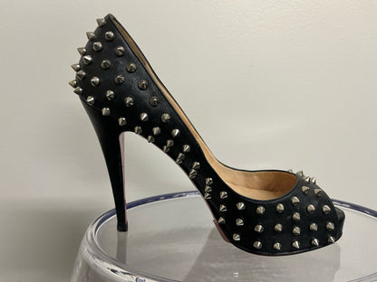 Christian Louboutin Black Leather Silver Spike Heels