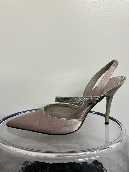 Nina Silver Satan Fabric Evening Heels