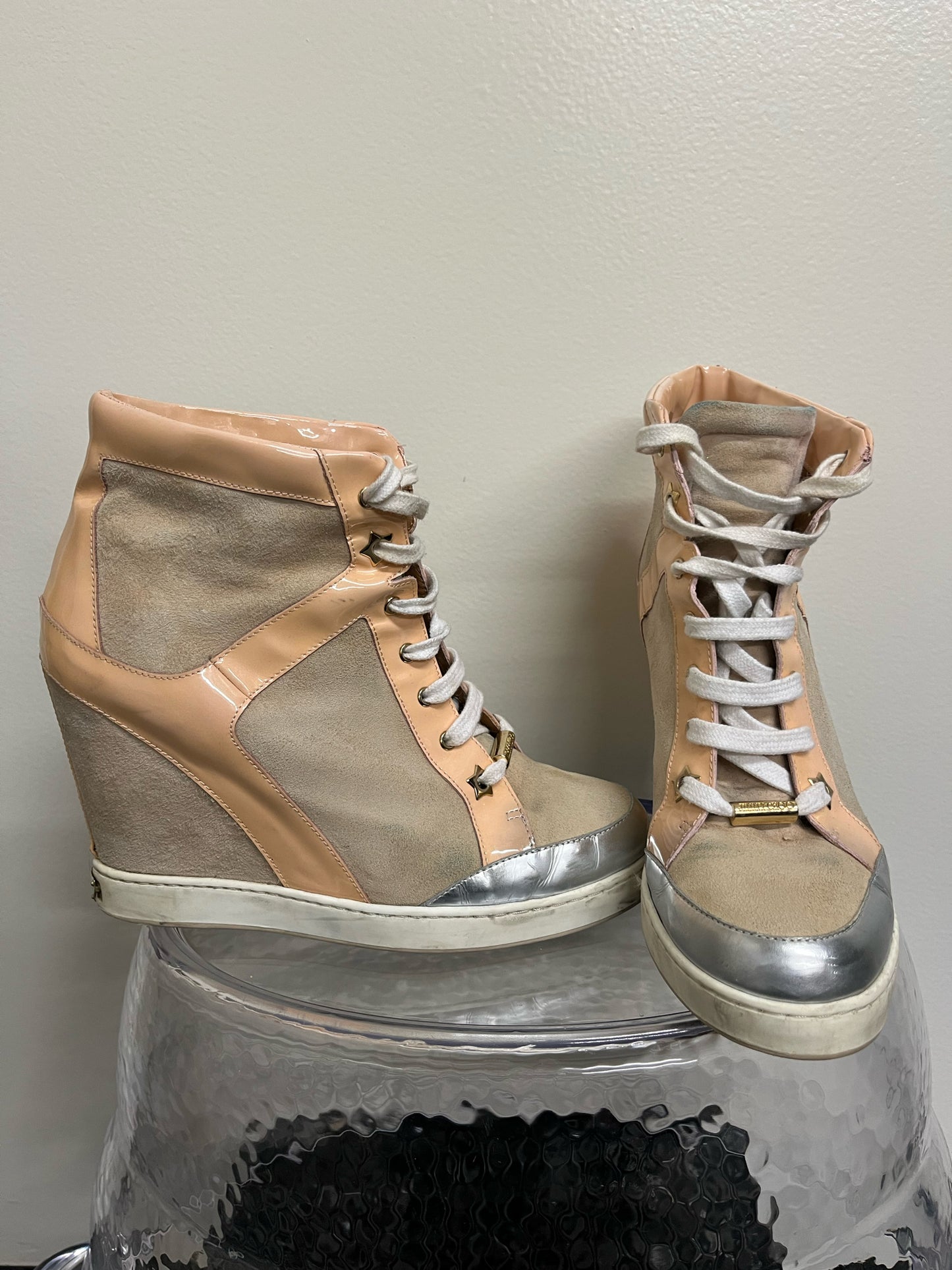 Jimmy Choo Tan Peach Wedge Sneakers