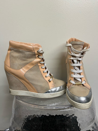 Jimmy Choo Tan Peach Wedge Sneakers