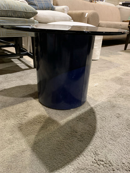 Round Black Post Modern Glass Top Side Table