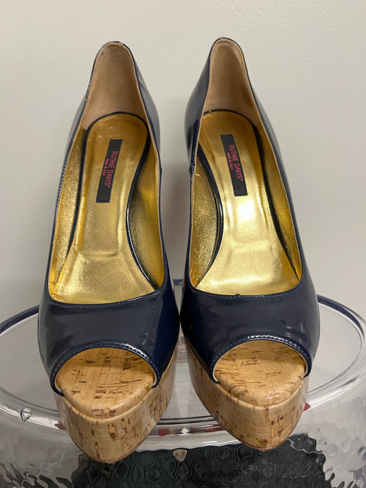 Ruthie Davis Navy Patent Cork Platform Heels