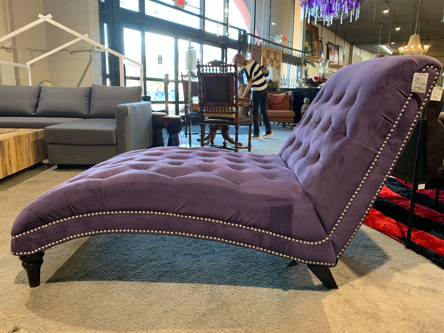 Purple Tufted Velvet Chaise w/ Nailhead Trim