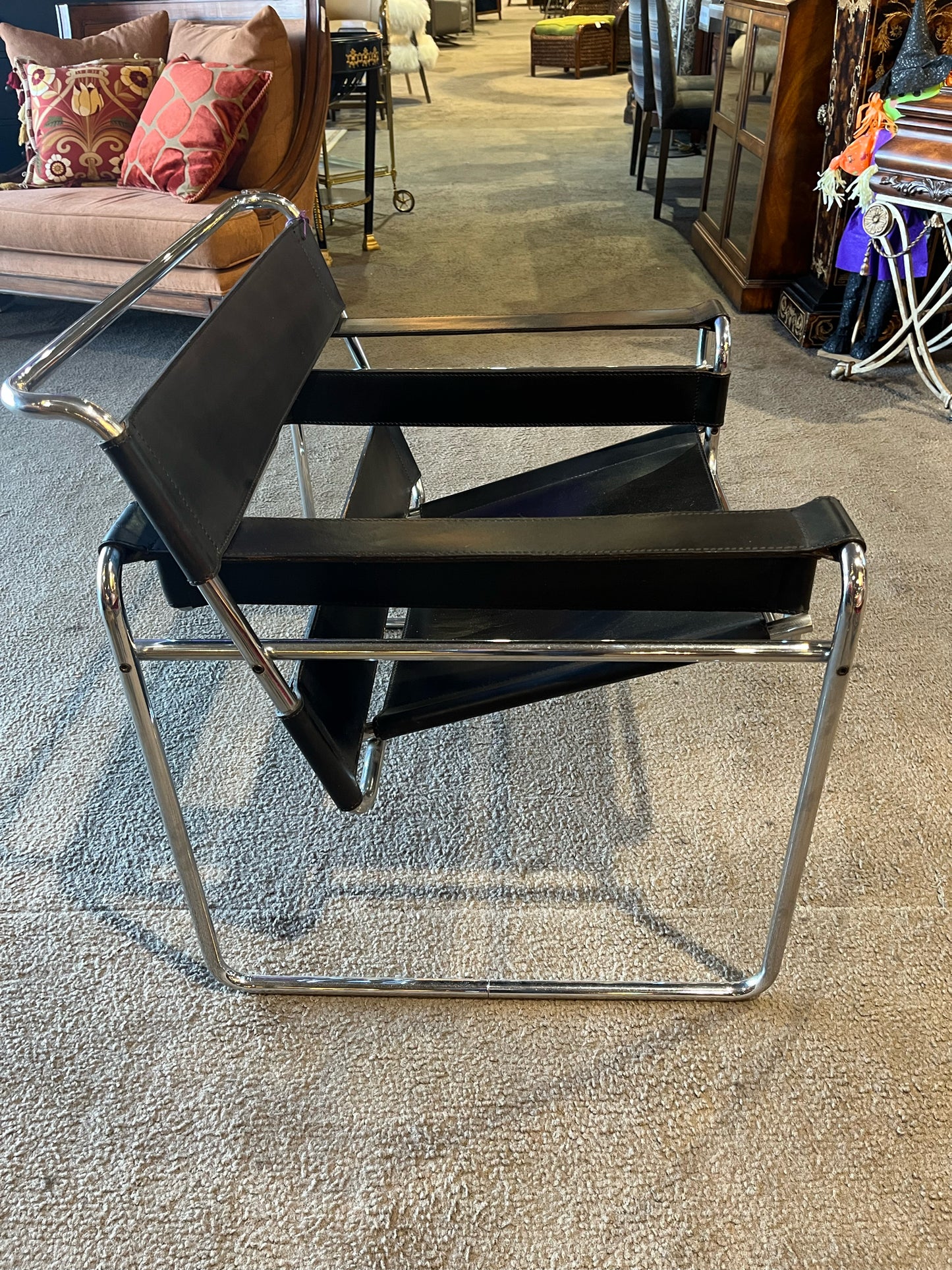 Black Leather & Chrome Frame Marcel Breuer Style Wassily Chair