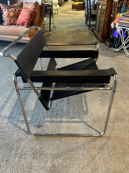 Black Leather & Chrome Frame Marcel Breuer Style Wassily Chair