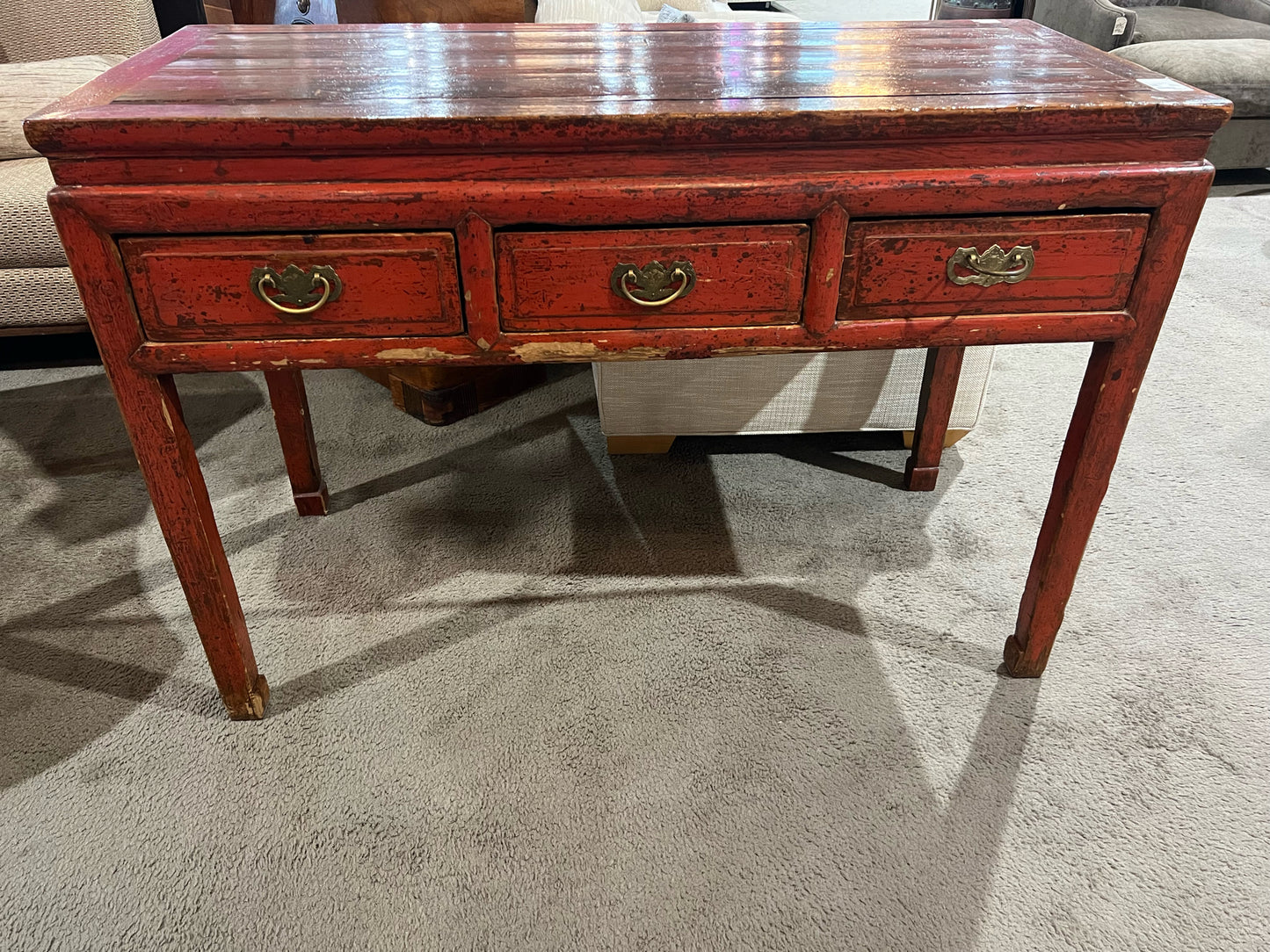 Rustic Red 3 Drawer Wood Console Table